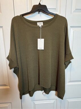 ANDREE BY UNIT Olive Green Ribbed Knit Drop-Shoulder Top